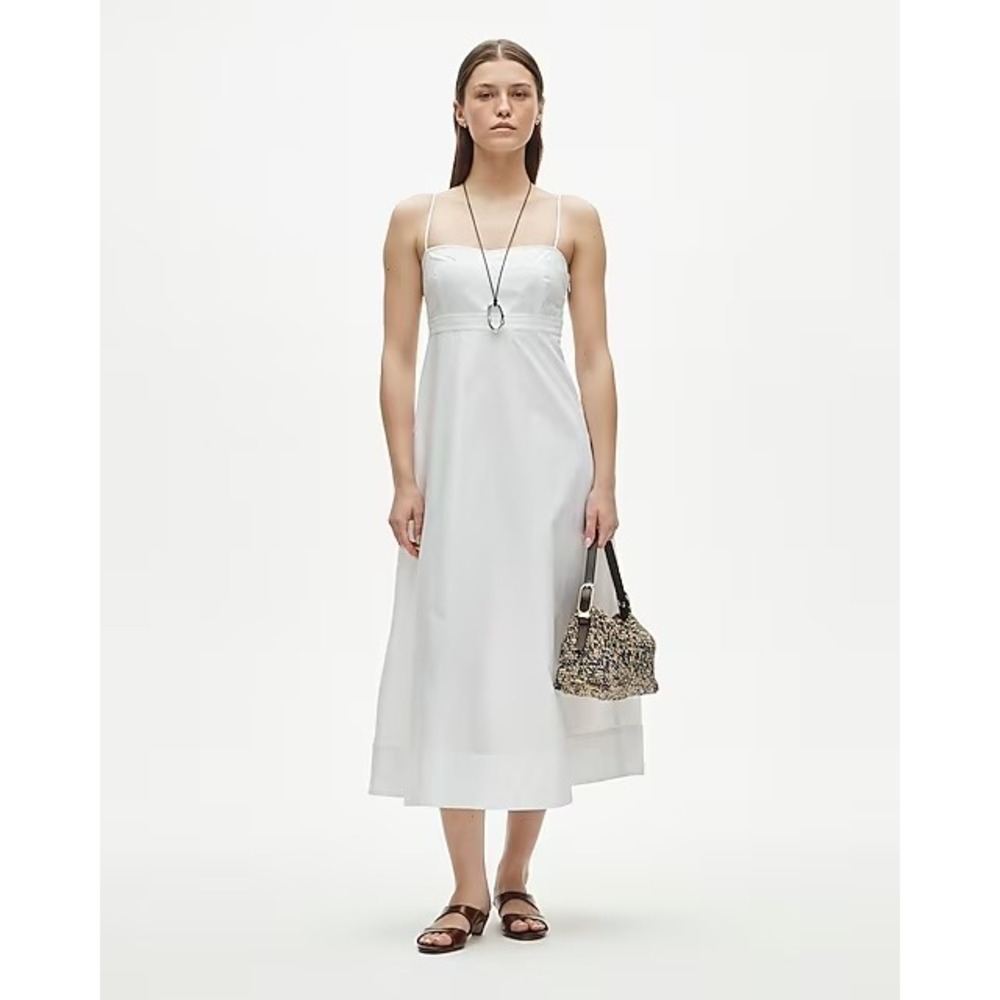 J.Crew White Cotton Poplin Empire Waist Midi Dress Adjustable Straps Size 4